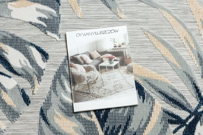 Teppich Strukturell BOTANIC 65265 Monstera-Blätter flach gewebt für Balkon, Terrasse - grau