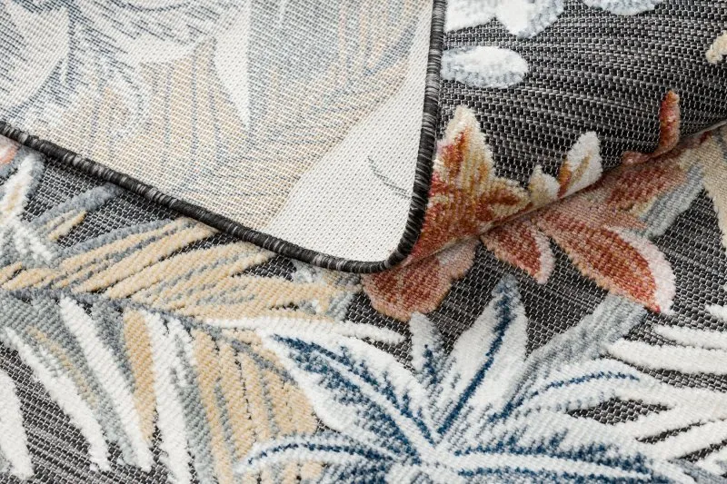 Teppich Strukturell BOTANIC 65262 Blumen, flach gewebt für Balkon, Terrasse - schwarz