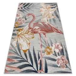 Teppich Strukturell BOTANIC Flamingo, Blumen flach gewebt für Balkon, Terrasse - grau