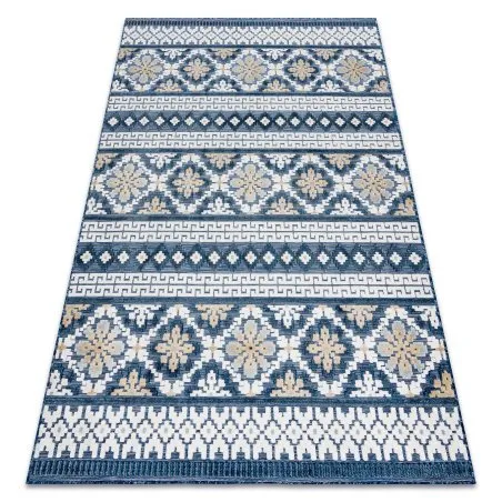 Teppich Strukturell BOTANIC 65252 Boho, flach gewebt für Balkon, Terrasse - dunkelblau
