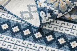 Teppich Strukturell BOTANIC 65252 Boho, flach gewebt für Balkon, Terrasse - dunkelblau