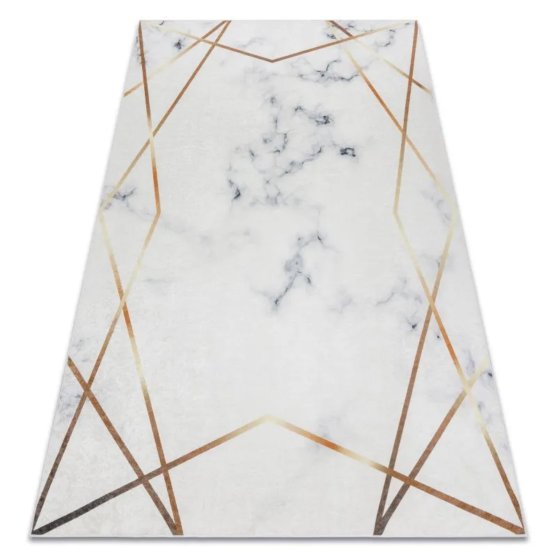 ANDRE 1220 Waschteppich Marmor, geometrisch Anti-Rutsch - weiß
