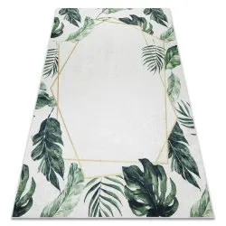 ANDRE Waschteppich Monstera-Blätter, geometrisch Anti-Rutsch - weiß / grün