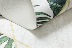 ANDRE 1168 Waschteppich Monstera-Blätter, geometrisch Anti-Rutsch - weiß / grün