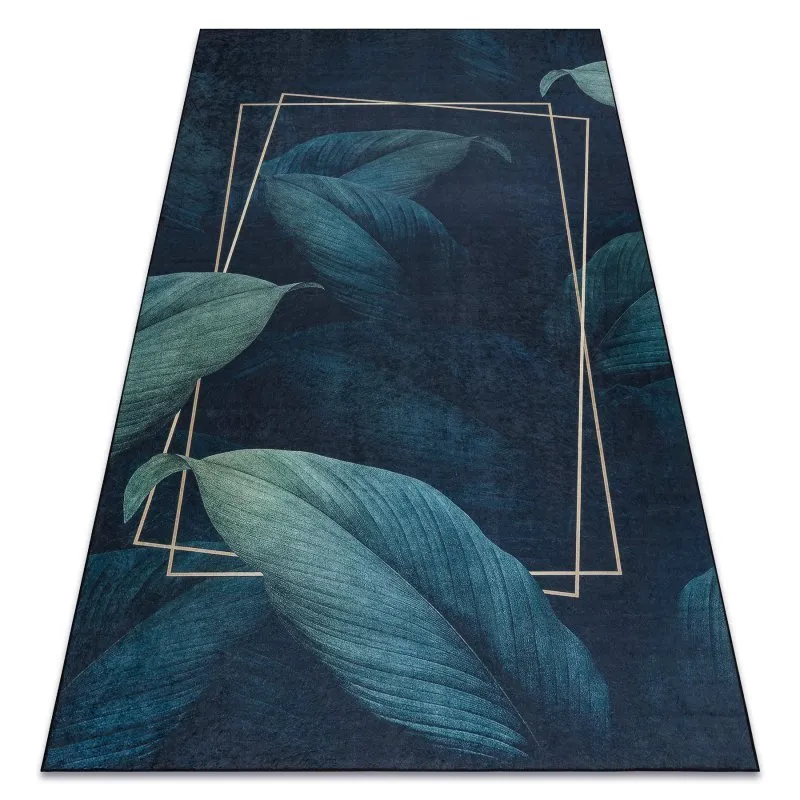 ANDRE 1170 Waschteppich Blätter, geometrisch Anti-Rutsch - blau