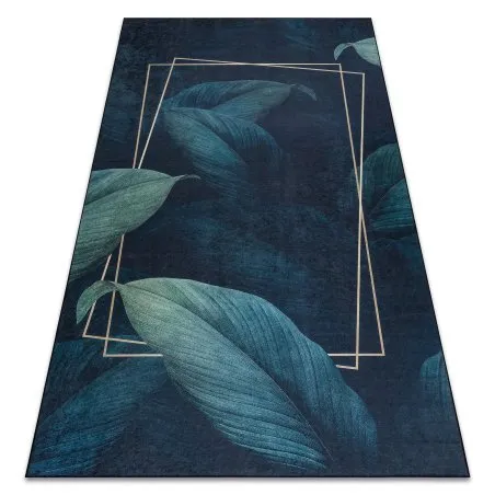 ANDRE 1170 Waschteppich Blätter, geometrisch Anti-Rutsch - blau