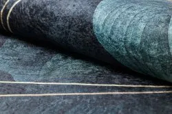 ANDRE 1170 Waschteppich Blätter, geometrisch Anti-Rutsch - blau