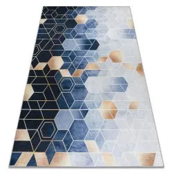 ANDRE Waschteppich Würfel, geometrisch Anti-Rutsch - blau