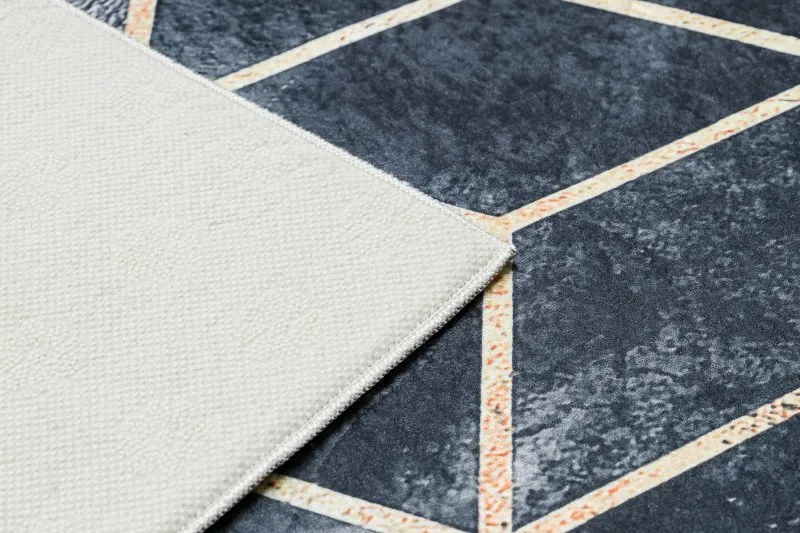 ANDRE 1171 Waschteppich Würfel, geometrisch Anti-Rutsch - schwarz / gold