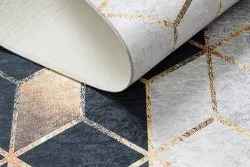 ANDRE 1171 Waschteppich Würfel, geometrisch Anti-Rutsch - schwarz / gold