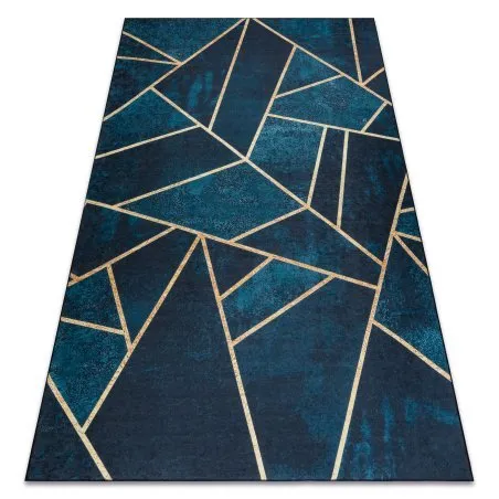 ANDRE 1173 Waschteppich Mosaik, geometrisch Anti-Rutsch - türkis / gold
