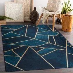 ANDRE 1173 Waschteppich Mosaik, geometrisch Anti-Rutsch - türkis / gold