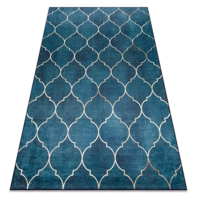 ANDRE 1181 Waschteppich Marokkanisches Spalier Anti-Rutsch - blau