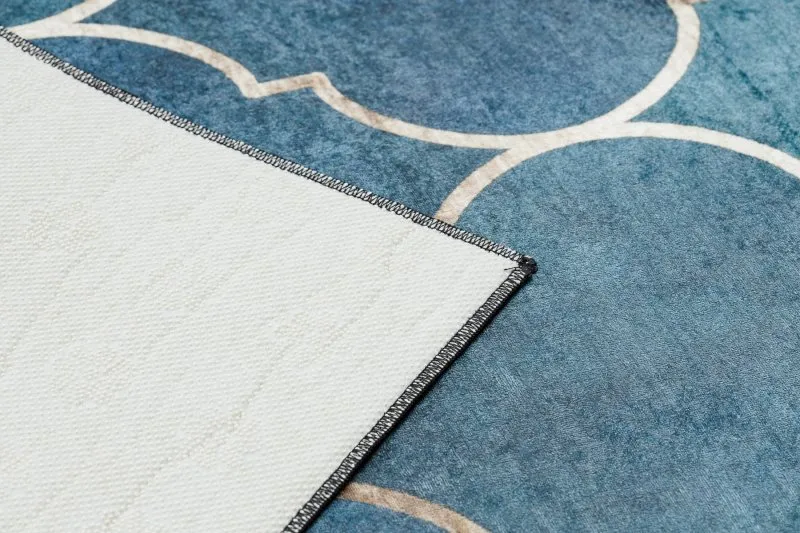 ANDRE 1181 Waschteppich Marokkanisches Spalier Anti-Rutsch - blau