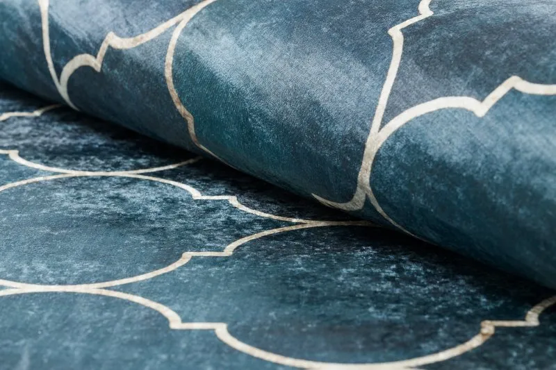ANDRE 1181 Waschteppich Marokkanisches Spalier Anti-Rutsch - blau