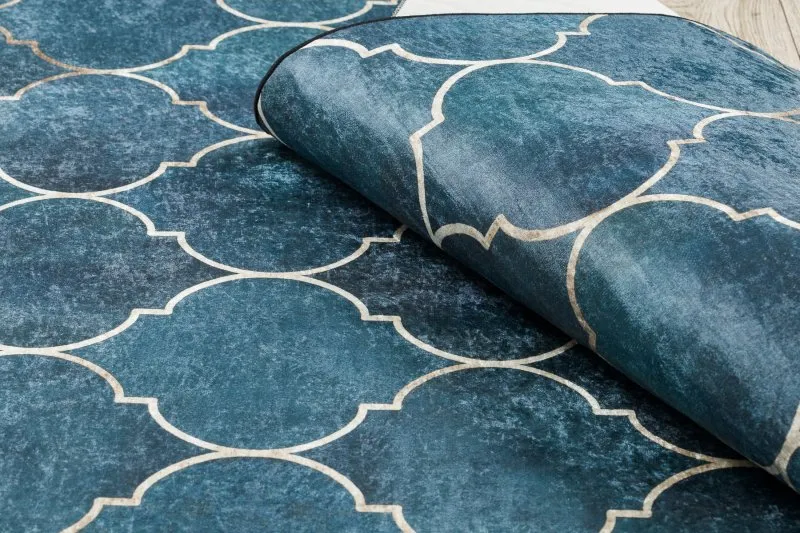 ANDRE 1181 Waschteppich Marokkanisches Spalier Anti-Rutsch - blau