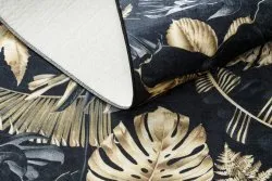 ANDRE 1311 Waschteppich Monstera-Blätter Anti-Rutsch - schwarz / gold