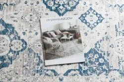 ANDRE 1819C Waschteppich Rosette, vintage Anti-Rutsch - beige / blau