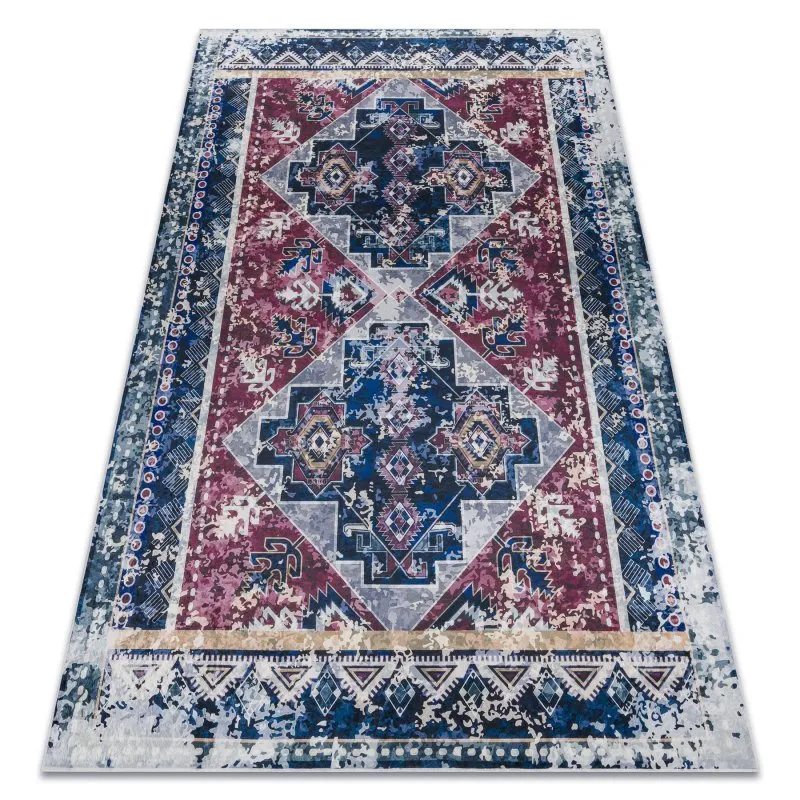 ANDRE 1136 Waschteppich orientalisch vintage Anti-Rutsch - rotwein / blau