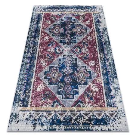 ANDRE 1136 Waschteppich orientalisch vintage Anti-Rutsch - rotwein / blau