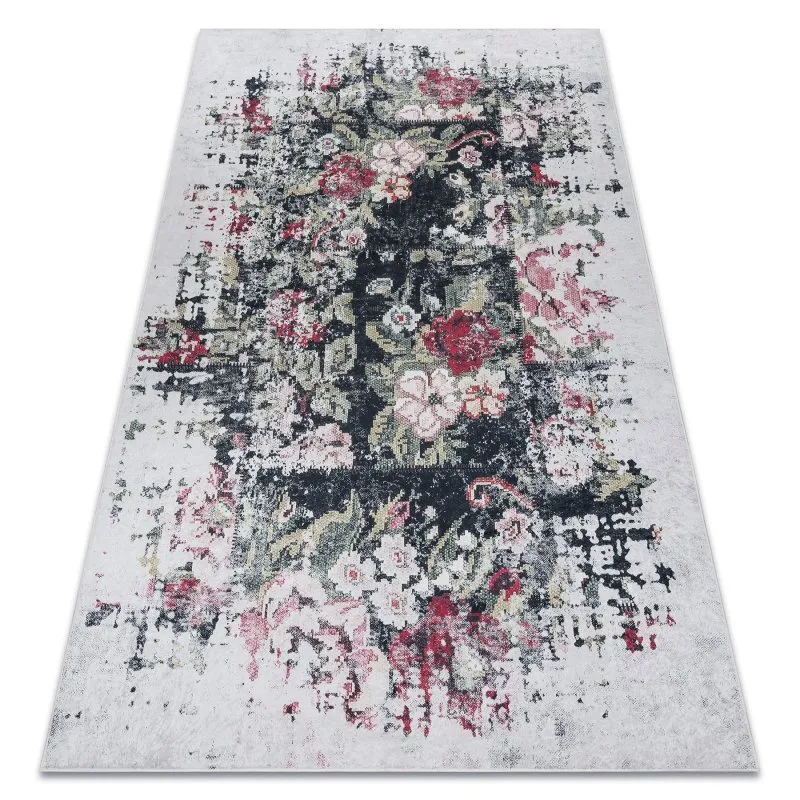 ANDRE 1816D Waschteppich Blumen vintage Anti-Rutsch - weiß / rot