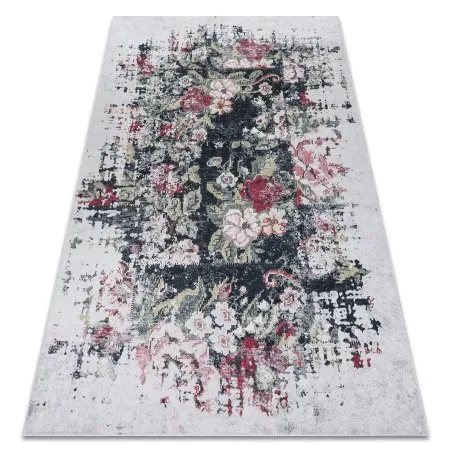 ANDRE 1816D Waschteppich Blumen vintage Anti-Rutsch - weiß / rot