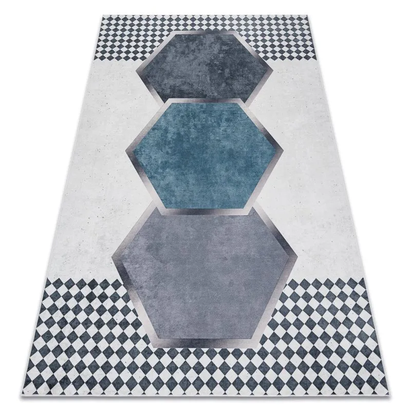 ANDRE 1863 Waschteppich Diamanten, geometrisch Anti-Rutsch - weiß / schwarz
