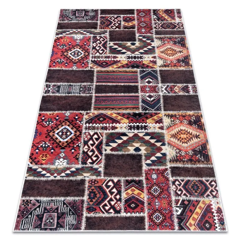 ANDRE 2305 Waschteppich orientalisch Patchwork Anti-Rutsch - rotwein / braun