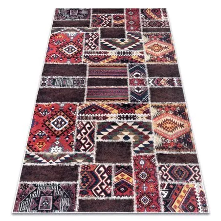 ANDRE 2305 Waschteppich orientalisch Patchwork Anti-Rutsch - rotwein / braun