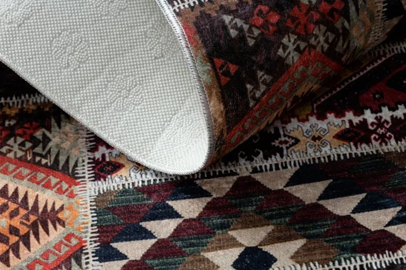 ANDRE 2305 Waschteppich orientalisch Patchwork Anti-Rutsch - rotwein / braun