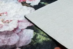 ANDRE 1629 Waschteppich Blumen vintage Anti-Rutsch - schwarz / rosa
