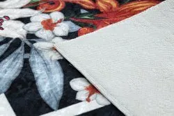 ANDRE 2300 Waschteppich Blumen, ZigZag vintage Anti-Rutsch - schwarz / weiß