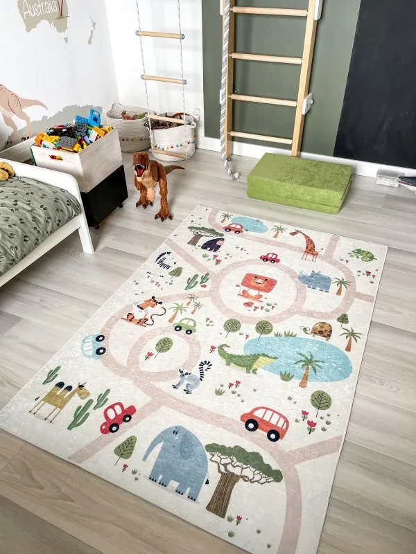BAMBINO 1165 Waschteppich Zoo für Kinder Anti-Rutsch - beige