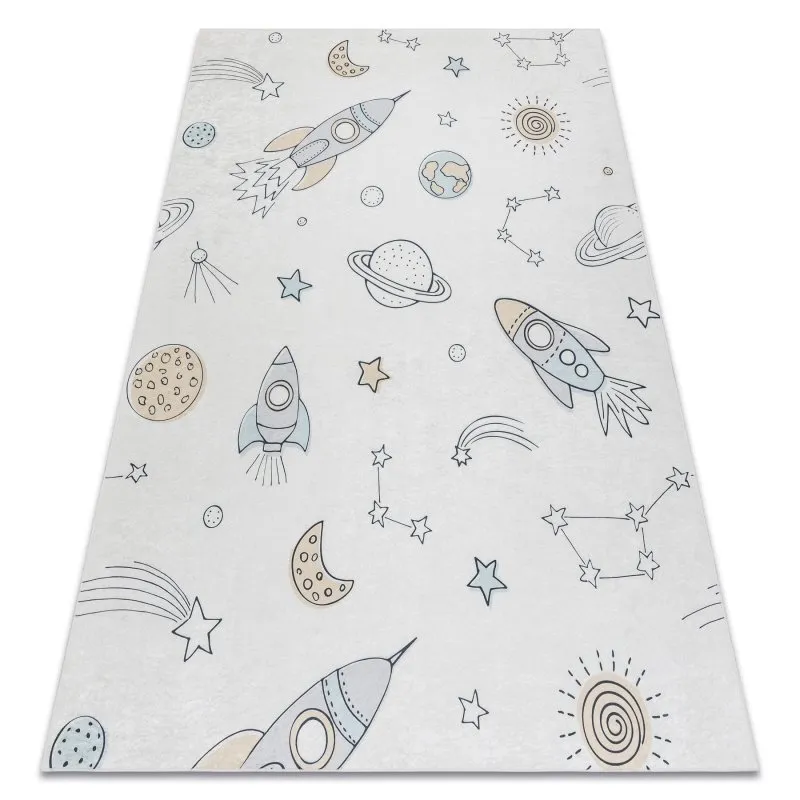 BAMBINO 1278 Waschteppich Weltraum, Rakete für Kinder Anti-Rutsch - creme
