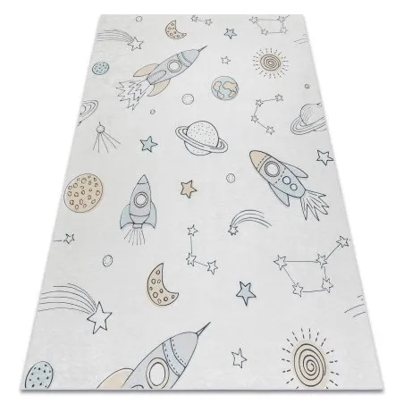 BAMBINO 1278 Waschteppich Weltraum, Rakete für Kinder Anti-Rutsch - creme