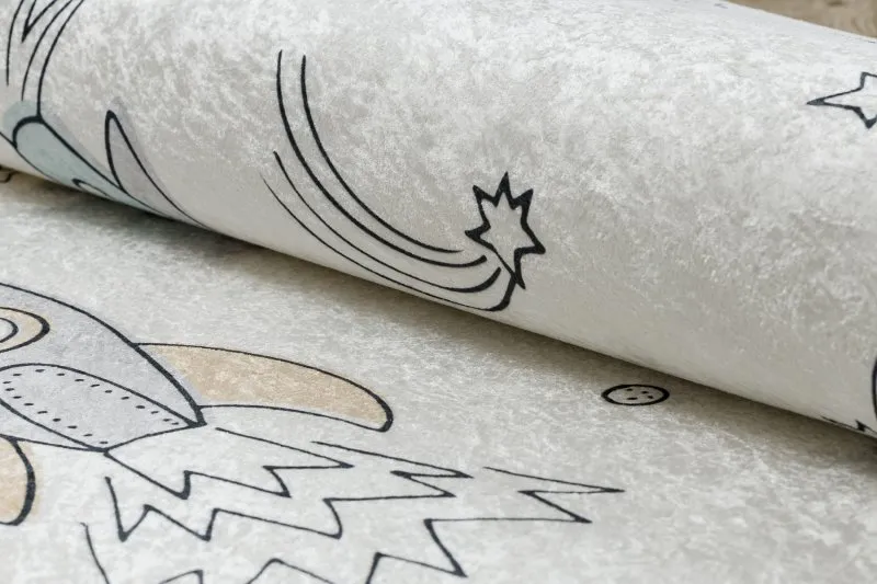 BAMBINO 1278 Waschteppich Weltraum, Rakete für Kinder Anti-Rutsch - creme