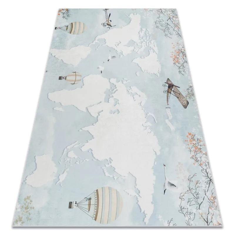 BAMBINO 1163 Waschteppich Weltkarte, welt für Kinder Anti-Rutsch - blau