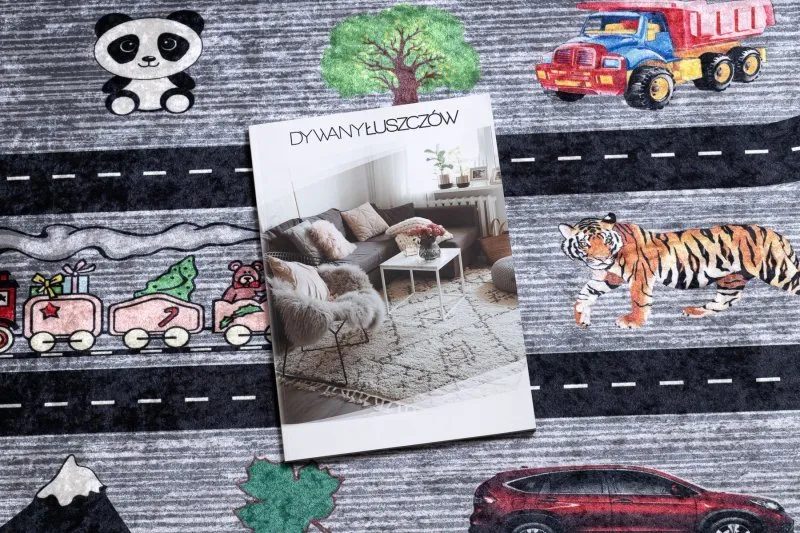BAMBINO 2092 Waschteppich Straßen, Autos für Kinder Anti-Rutsch - anthrazit