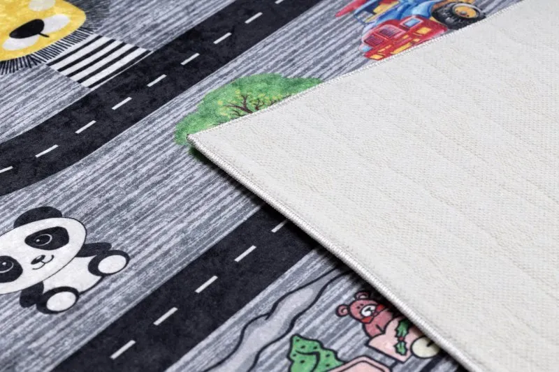 BAMBINO 2092 Waschteppich Straßen, Autos für Kinder Anti-Rutsch - anthrazit