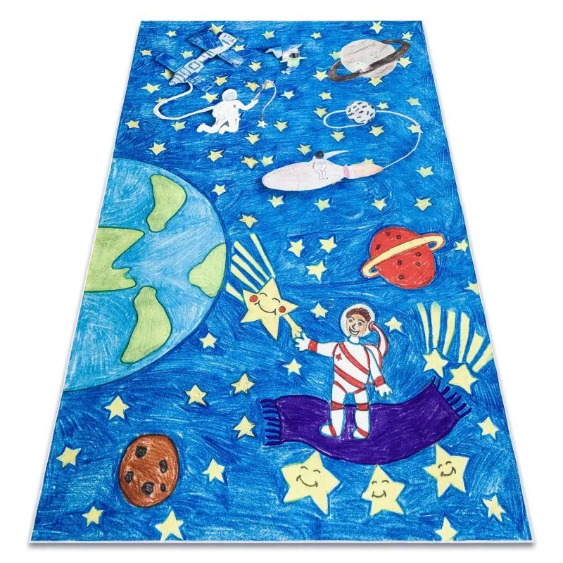 BAMBINO 2265 Waschteppich Weltraum, Rakete für Kinder Anti-Rutsch - blau