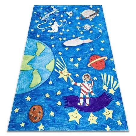 BAMBINO 2265 Waschteppich Weltraum, Rakete für Kinder Anti-Rutsch - blau