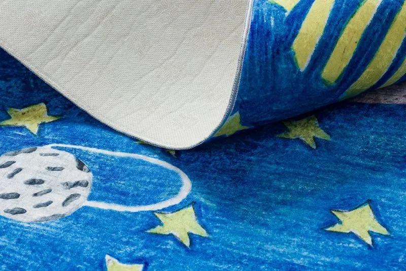 BAMBINO 2265 Waschteppich Weltraum, Rakete für Kinder Anti-Rutsch - blau