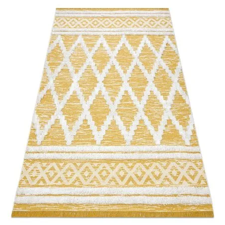 Teppich ÖKO SISAL BOHO MOROC Diamanten 22297 Franse - zwei Ebenen aus Vlies gelb / creme, recycelter Teppich