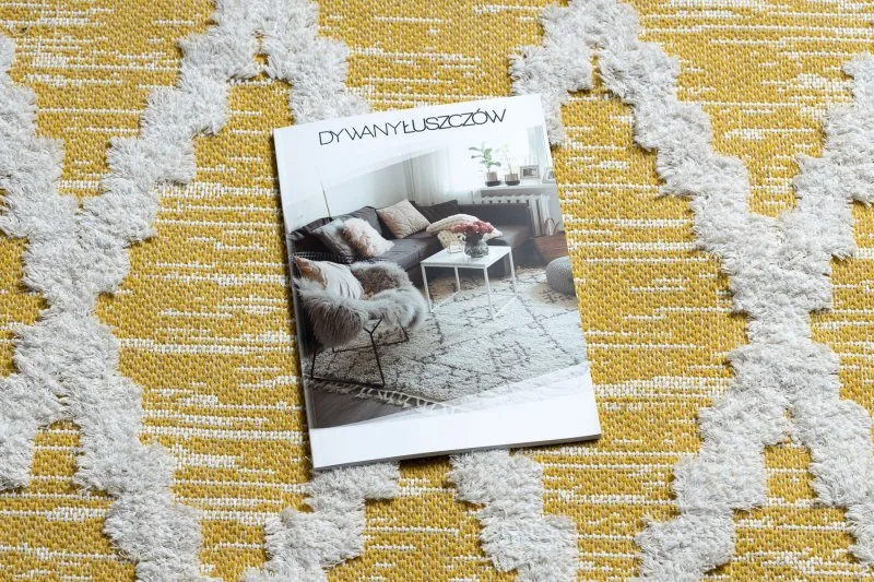 Teppich ÖKO SISAL BOHO MOROC Diamanten 22297 Franse - zwei Ebenen aus Vlies gelb / creme, recycelter Teppich
