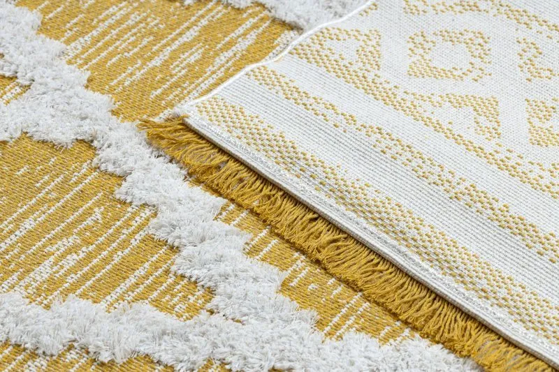 Teppich ÖKO SISAL BOHO MOROC Diamanten 22297 Franse - zwei Ebenen aus Vlies gelb / creme, recycelter Teppich