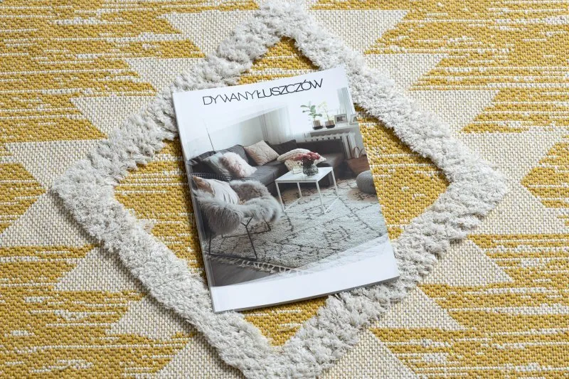 Teppich ÖKO SISAL BOHO MOROC Diamanten 22312 Franse - zwei Ebenen aus Vlies gelb / creme, recycelter Teppich