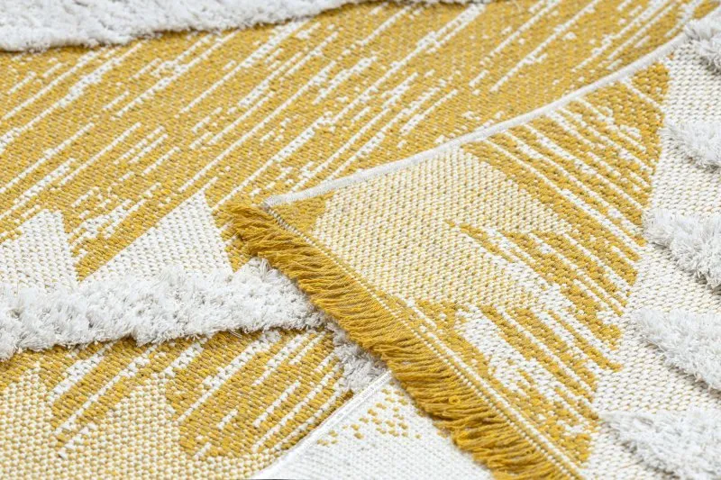 Teppich ÖKO SISAL BOHO MOROC Diamanten 22312 Franse - zwei Ebenen aus Vlies gelb / creme, recycelter Teppich