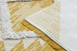 Teppich ÖKO SISAL BOHO MOROC Diamanten 22312 Franse - zwei Ebenen aus Vlies gelb / creme, recycelter Teppich
