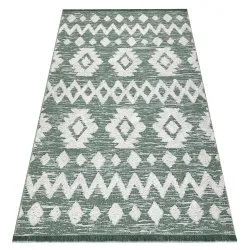 Teppich ÖKO SISAL BOHO MOROC Etno Zigzag Franse - zwei Ebenen aus Vlies grün / creme, recycelter Teppich