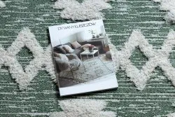Teppich ÖKO SISAL BOHO MOROC Etno Zigzag 22319 Franse - zwei Ebenen aus Vlies grün / creme, recycelter Teppich